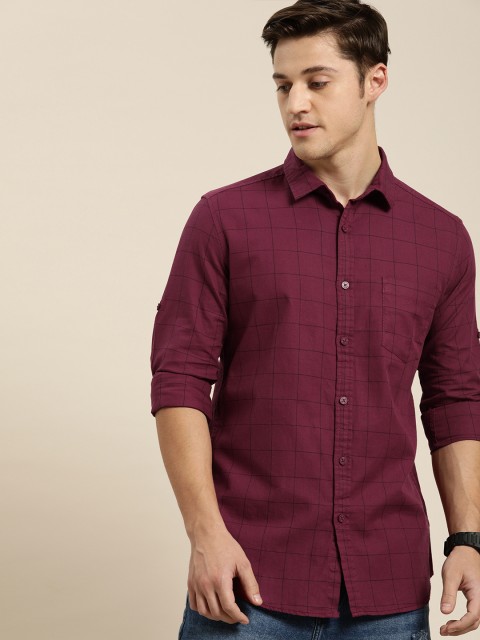 

Moda Rapido Men Burgundy & Black Slim Fit Checked Casual Shirt