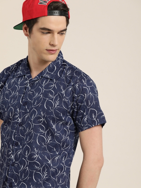 

Moda Rapido Men Navy Blue & White Slim Fit Printed Casual Shirt