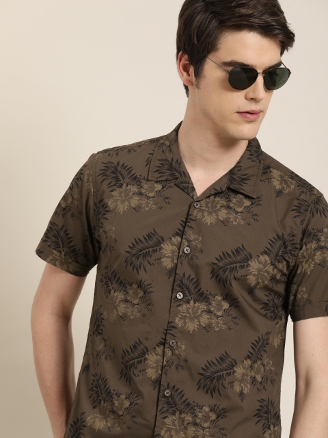 

Moda Rapido Men Khaki Brown Slim Fit Printed Casual Shirt