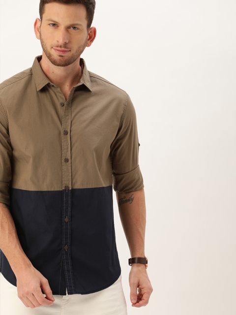 

Moda Rapido Men Black & Brown Regular Fit Colourblocked Casual Shirt