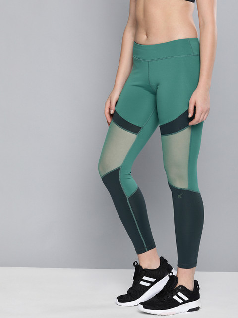 

HRX by Hrithik Roshan Women North Sea Colourblocked Rapid-Dry Running Tights, Green