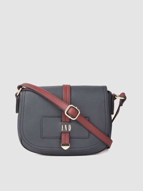 

AND Navy Blue Solid Half Moon Sling Bag