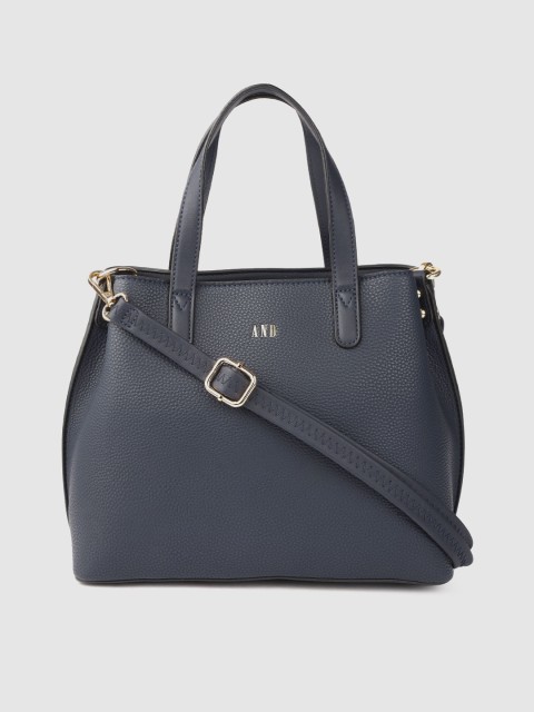

AND Navy Blue Solid Handheld Bag