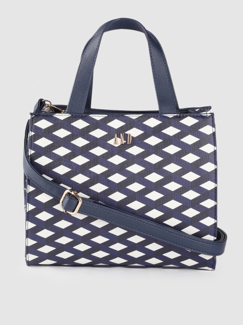 

AND White & Navy Blue Printed Handheld Bag