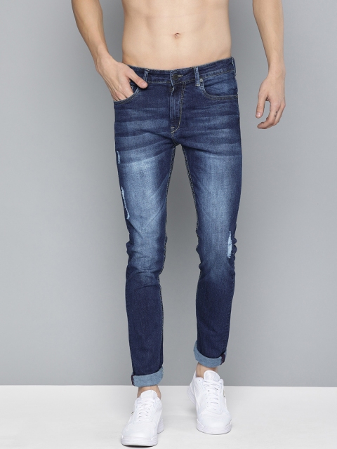 

HERE&NOW Men Blue Skinny Fit Low-Rise Low Distress Stretchable Jeans