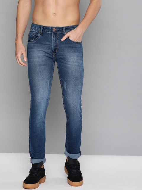 

HERE&NOW Men Blue Slim Fit Mid-Rise Low Distress Stretchable Jeans