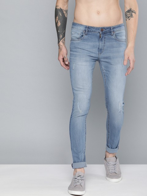 

HERE&NOW Men Blue Skinny Fit Mid-Rise Low Distress Stretchable Jeans
