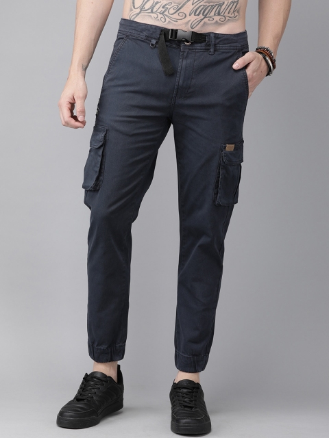

Roadster Men Navy Blue Regular Fit Solid Cargos
