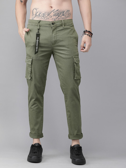 

Roadster Men Olive Green Regular Fit Solid Cargos