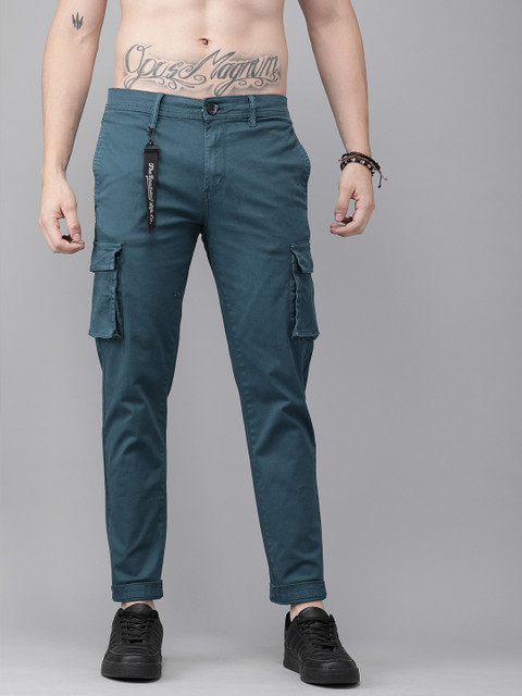 

Roadster Men Teal Blue Regular Fit Solid Cargos