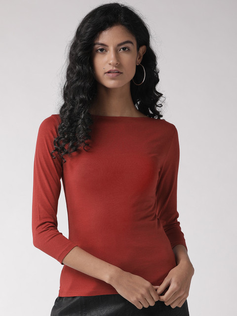 

Marks & Spencer Women Rust Red Solid Boat Neck T-shirt