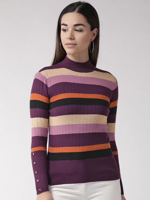

Marks & Spencer Women Purple & Beige Striped Pullover Sweater