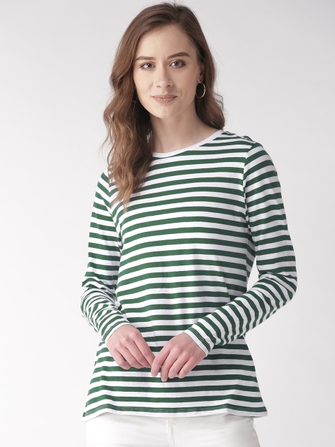 

Marks & Spencer Women Green & White Striped Round Neck T-shirt
