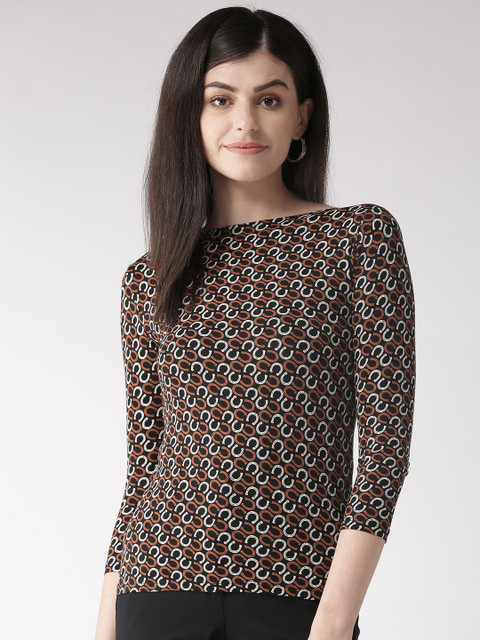 

Marks & Spencer Women Black & Rust Brown Printed Round Neck T-shirt