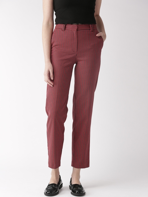 

Marks & Spencer Women Pink & Black Relaxed Straight Fit Self Design Regular Trousers
