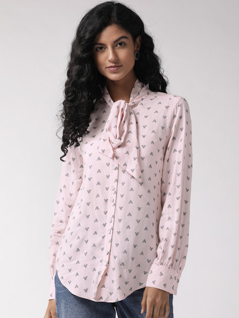 

Marks & Spencer Women Pink & Black Printed Shirt Style Top