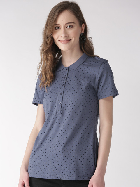

Marks & Spencer Women Blue & Black Printed Polo Collar T-shirt