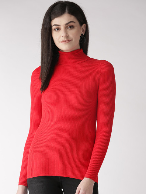 

Marks & Spencer Women Red Ribbed Pullover Sweater