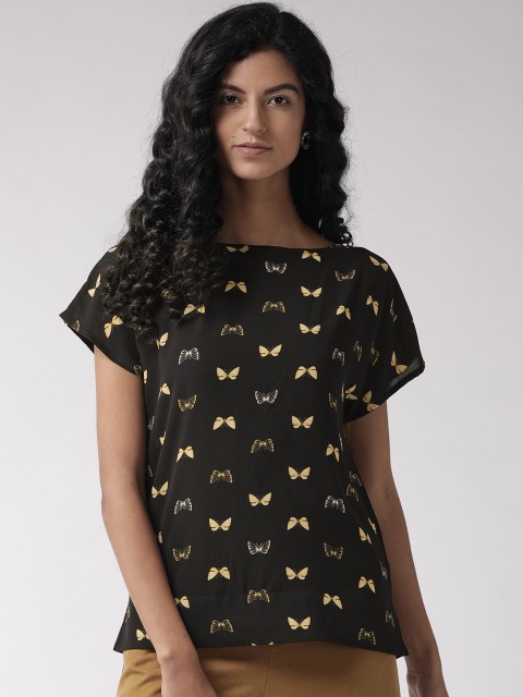 

Marks & Spencer Women & Yellow Black Butterfly Print Top