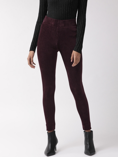 

Marks & Spencer Women Burgundy Solid High-Rise Leggings With Velvet Finish