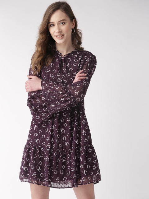 

Marks & Spencer Women Aubergine & White Dobby Weave Quirky Printed A-Line Dress, Purple