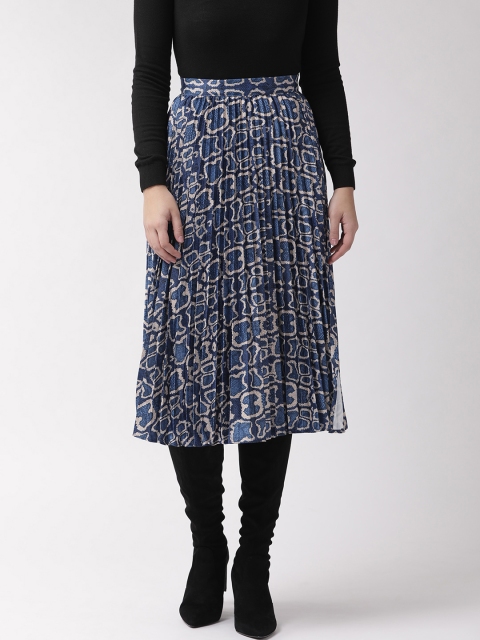 

Marks & Spencer Women Navy Blue & Beige Printed Accordion Pleat Flared Skirt