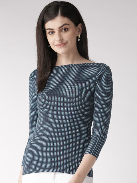 

Marks & Spencer Women Navy Blue & White Printed Fitted Top