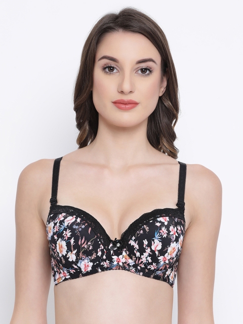 

Clovia Black Printed Underwired Lightly Padded T-shirt Bra BR1984P1334B