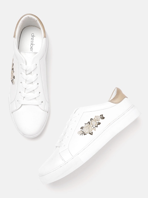 

DressBerry Women White Floral Embroidered Detail Sneakers
