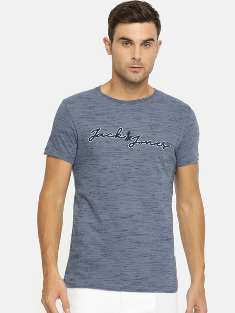 

Jack & Jones Men Blue Printed Round Neck T-shirt