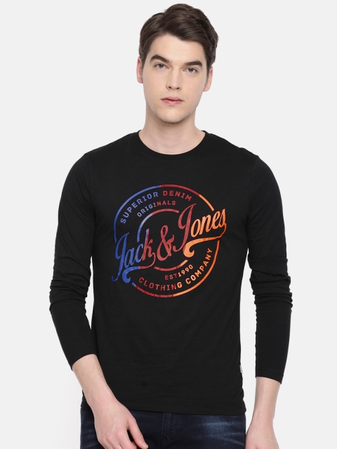 

Jack Jones Men Black Red Printed Round Neck Pure Cotton T-shirt