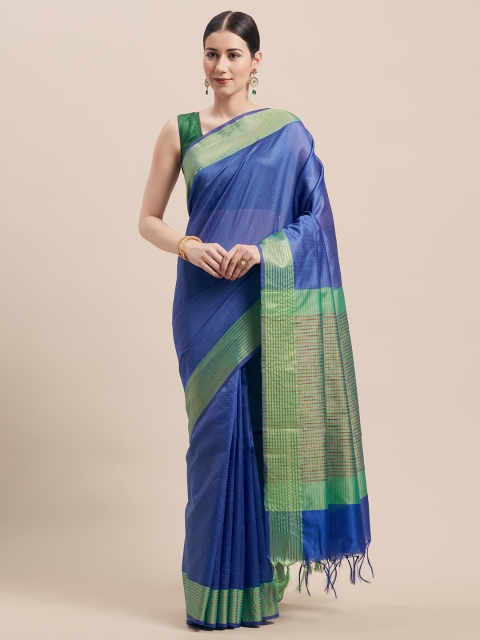 

Rajnandini Blue & Green Cotton Blend Striped Saree