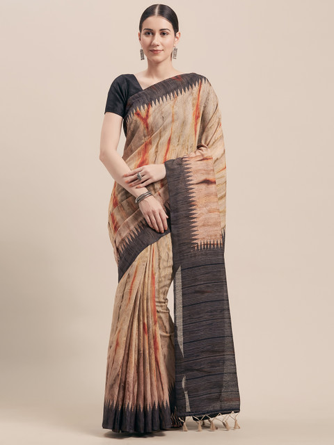 

Rajnandini Beige & Black Cotton Blend Printed Saree