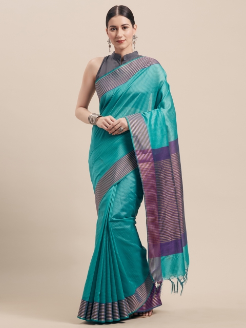 

Rajnandini Green & Purple Cotton Blend Striped Saree