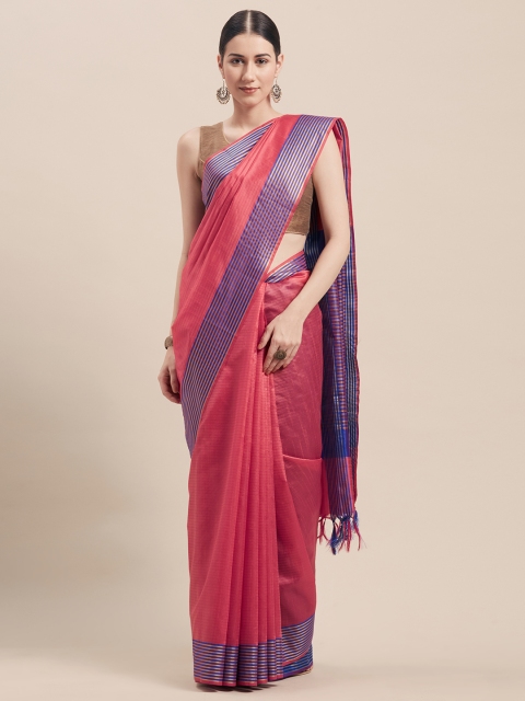 

Rajnandini Magenta & Blue Cotton Blend Striped Saree