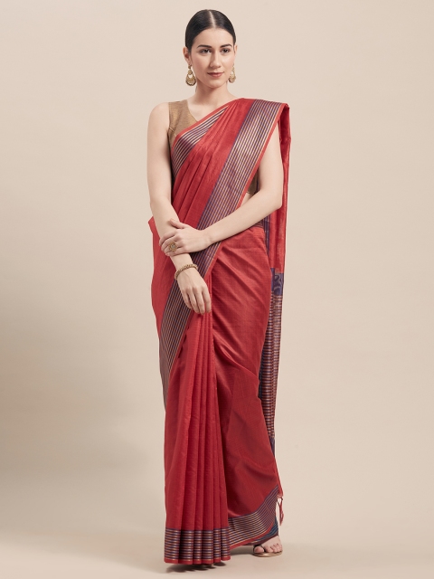 

Rajnandini Red & Gold-Toned Cotton Blend Striped Saree