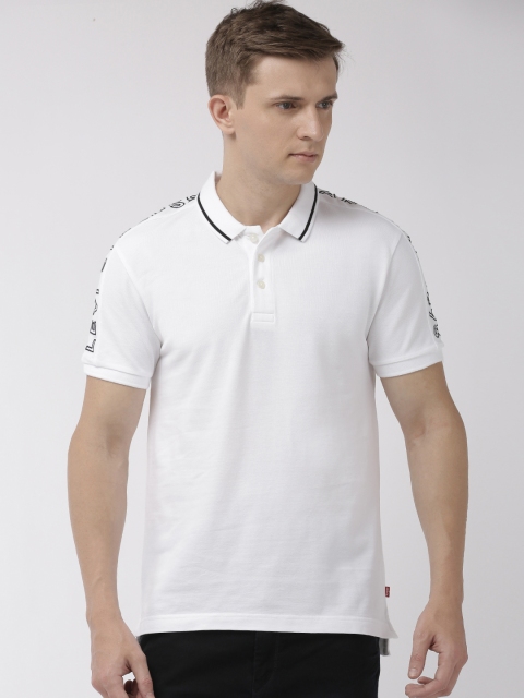 

Levis Men White Solid Polo Collar Pure Cotton T-shirt With Embroidered Detail