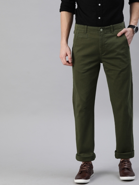 

Levis Men Olive Green 502 White Tab Tapered Fit Solid Chinos