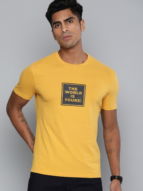 

Levis Men Mustard Yellow Printed Round Neck Pure Cotton T-shirt