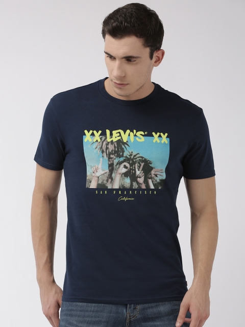 

Levis Men Navy Blue Printed Round Neck Pure Cotton T-shirt