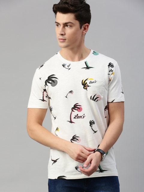 

Levis Men White Tropical Printed Round Neck Pure Cotton T-shirt