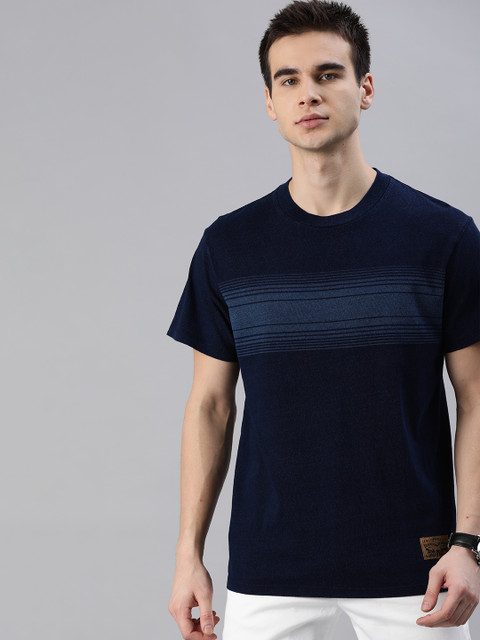 

Levis Men Navy Blue Striped Round Neck Pure Cotton T-shirt
