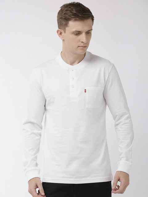 

Levis Men White Solid Henley Neck T-shirt With a Pocket