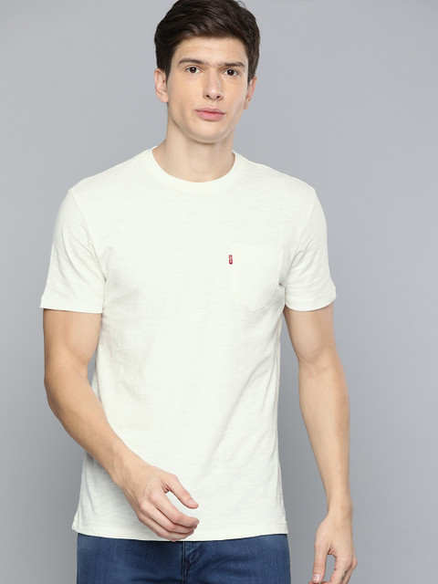 

Levis Men Off-White Solid Round Neck T-shirt