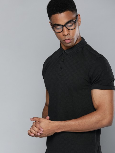 

Levis Men Black Self Design Polo Collar Pure Cotton T-shirt