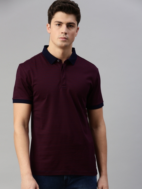 

Levis Men Burgundy Navy Blue Striped Polo Collar Pure Cotton T-shirt