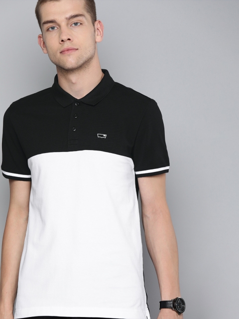 

Levis Men White Black Colourblocked Polo Collar Pure Cotton T-shirt