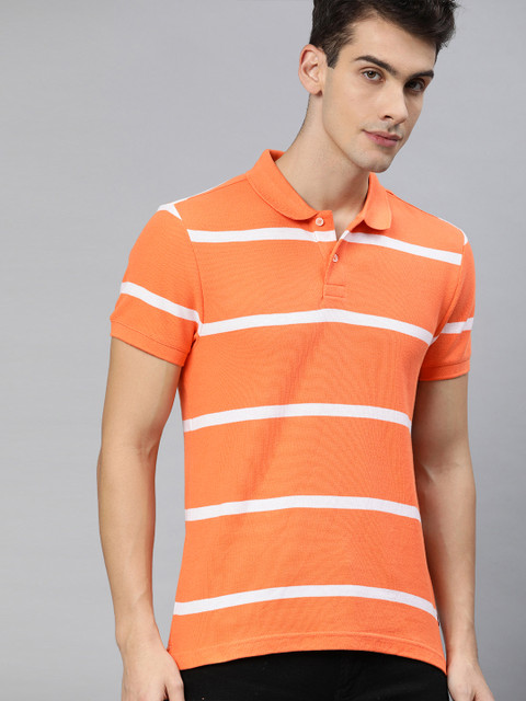 

Levis Men Orange Striped Polo Collar Pure Cotton T-shirt