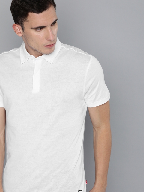

Levis Men White Solid Polo Collar Pure Cotton T-shirt