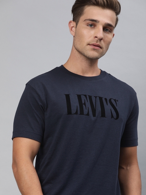 

Levis Men Blue Solid Round Neck T-shirt with Printed Detail